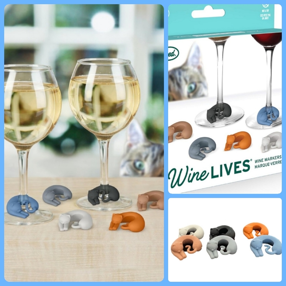 NWT/NIB Wine Lives 6-Pack Cat Wine Charms